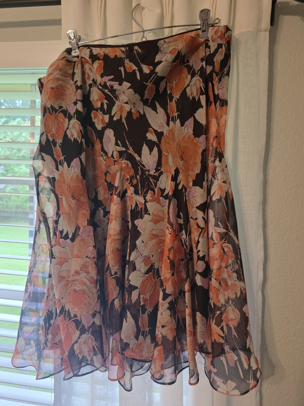 Ralph Lauren Brown Midi Skirt with Peach Floral Print